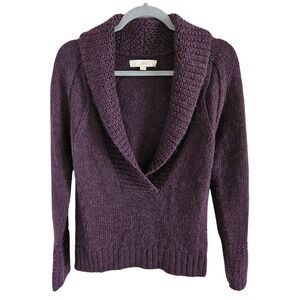 Loft Woman Size M V Neck with Roll Collar Sweater Alpaca Blend Purple Soft Boho